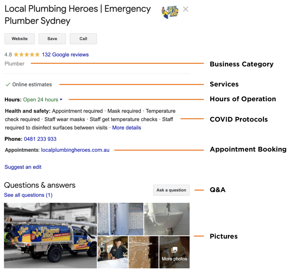 This plumbing company has done an excellent job optimising its Google My Business profile.